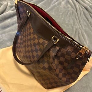 Louis Vuitton Brown Checkered Tote with Gold Accents